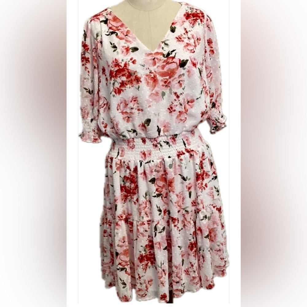 Rachel Zoe Red and Pink Flutter Sleeve Mini Dress